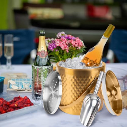 3L gold insulated ice buckets for parties with lid and scoop - color: Gold
