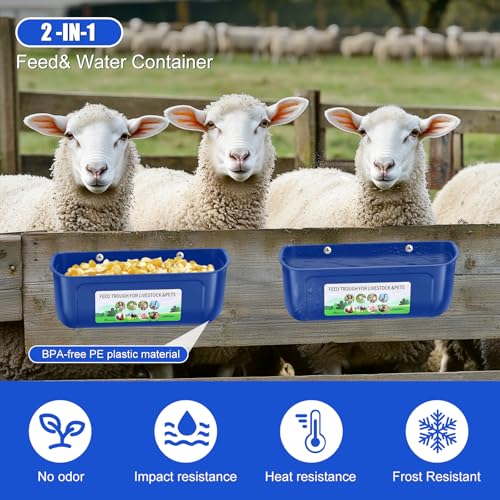 Chicken Feeder Waterer, 3 Pack Duck Feeder Supplies, Hanging Fence Feed Trough with Clips for Goat, Sheeple, Piglet, Gooses, Turkeys, Dog Livestock Poultry, Blue - color: 3 pack Blue