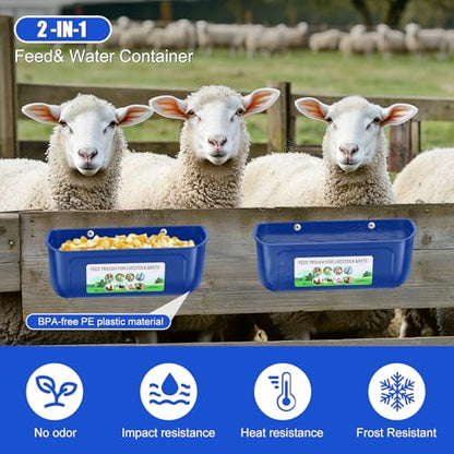 Chicken Feeder Waterer, 3 Pack Duck Feeder Supplies, Hanging Fence Feed Trough with Clips for Goat, Sheeple, Piglet, Gooses, Turkeys, Dog Livestock Poultry, Blue - color: 3 pack Blue