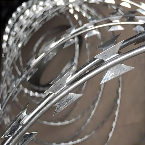 296 FT Razor Wire, 6 Rolls, Concertina Fencing with Warning Sign - size: 296FT, style: 6 Rolls
