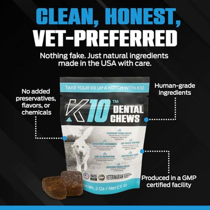 K10 Dental Chews for Dogs, Human-Grade Dog Dental Cleaning Chews, 10 Count - style: Dental Chews 10 Count