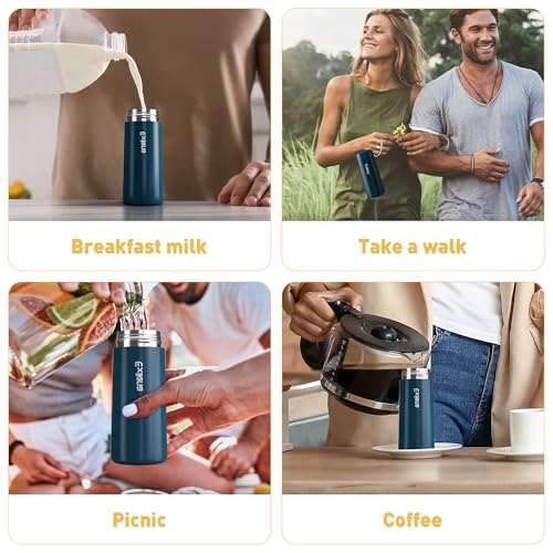 8 oz Water Bottles Made of 304 Stainless Steel, Small Water Bottles Double Wall Vacuum Insulation for Hot&Cold Drinks, Water Bottle Purse with Carry Handle - 100% Leakproof(Dark-Blue) - color: Dark Blue, size: 8.5 Ounces