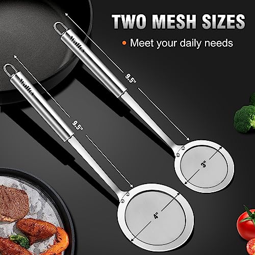 Walfos Fat Skimmer Spoon, Stainless Steel Fat skimmer For Cooking, Fine Mesh Strainer, Food Strainer Fit For Separation Of The Floating Foam, Fat, Grease - Set of 2 Sise - style: 2pcs (3", 4") Skimmers