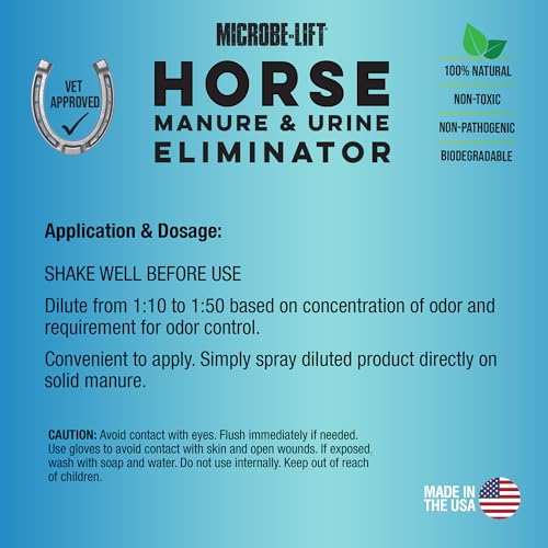Microbe-Lift Horse Manure & Urine Eliminator for Use in Stables and Barns, Use on All Surfaces and Supplies, Ammonia Reducer, Highly Concentrated Formula, 1 Gallon - style: Manure and Urine Eliminator