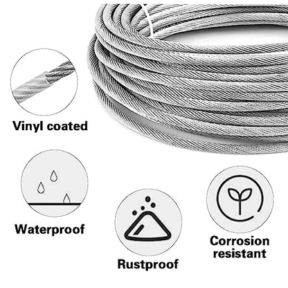 Shineyoo 1/8" Wire Rope Kit，Steel Wire Cable，200FT Turnbuckles for Cables Wire，Vinyl Coated Stainless Steel Cable Wire for Outdoor,Garden,Kitchen,Craft with Turnbuckle - style: 200FT