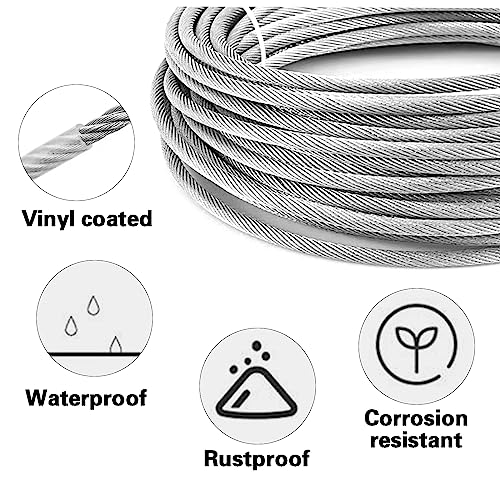 Shineyoo 1/8" Wire Rope Kit - Steel Wire, 100FT Turnbuckles for Cables, Vinyl Coated Stainless Steel Cable for Outdoor, Garden, Kitchen, Craft - style: 100FT