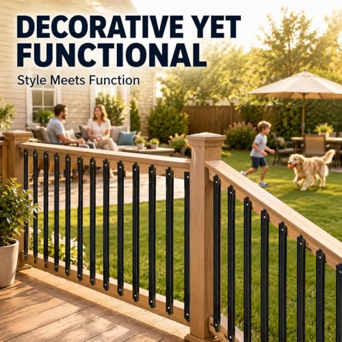 50 Pack 29.5 in Fluted Aluminum Deck Balusters Black | Rust-Resistant Powder Coating, Pre-Drilled Holes, Side-Mount Fastening, for Porch, Staircase, Balcony & Patio Railing - size: 29.5 inch (Thickness: 0.1 inch)