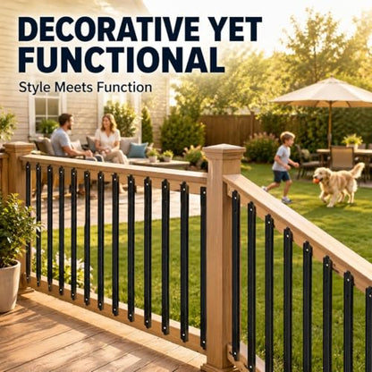 50 Pack 29.5 in Fluted Aluminum Deck Balusters Black | Rust-Resistant Powder Coating, Pre-Drilled Holes, Side-Mount Fastening, for Porch, Staircase, Balcony & Patio Railing - size: 29.5 inch (Thickness: 0.1 inch)