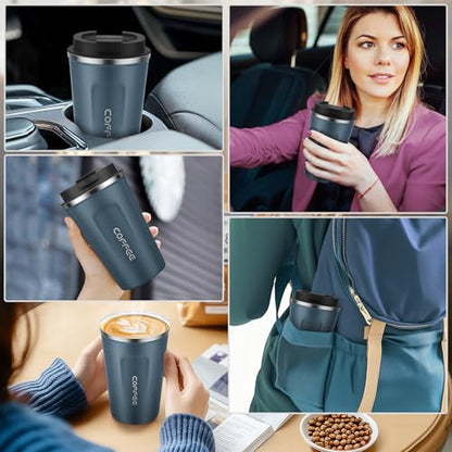 MOMSIV 12oz Travel Coffee Mug, Insulated Coffee Cup with Leakproof Lid - color: A-Silver Blue-12oz