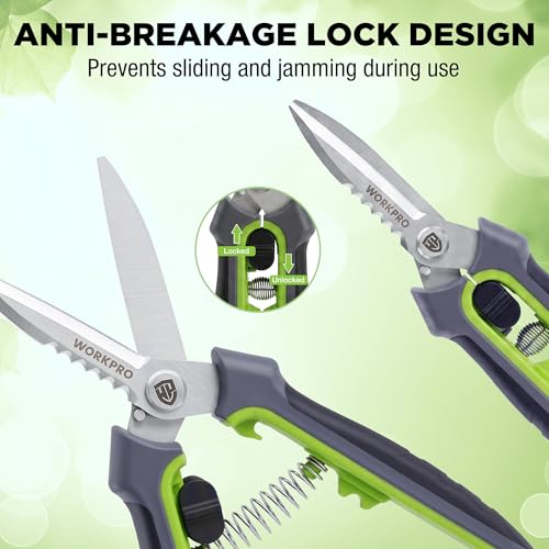 WORKPRO 8" Pruning Shears for Gardening, Multipurpose Garden Shears | Stainless Steel Blade with Sheath, Straight Pruning Scissors Garden Snips for Flowers, Fruits & Vegetables