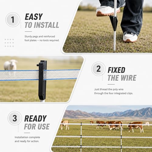 50 Pack 48 inch Fixed Insulator Fiberglass Electric Fence Posts Grey | Easy Step-in Posts for Livestock Fencing, Garden Fencing and Boundary Marking,Grey - color: Grey