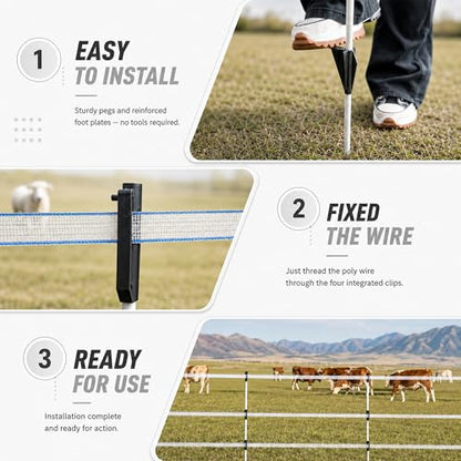 50 Pack 48 inch Fixed Insulator Fiberglass Electric Fence Posts Grey | Easy Step-in Posts for Livestock Fencing, Garden Fencing and Boundary Marking,Grey - color: Grey