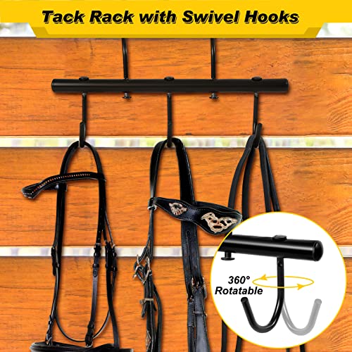 Dunzy 2 Pcs Black Tack Rack with Swivel Hooks, Portable Hanging Bridle Hooks Organizer for Stall Room & Trailer Accessories (5 Hooks Style) - style: 5 Hooks Style