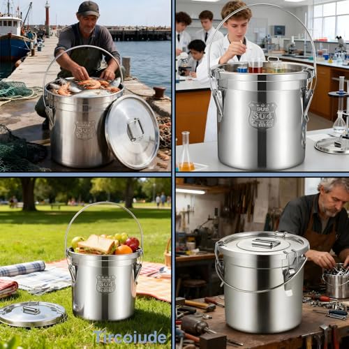 304 Stainless Steel Flour Canister, 12L/3.1 Gal, Handheld with Lids - size: Handheld 12L/3.1gal