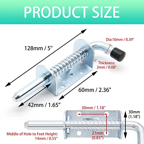 5 Inch Spring Loaded Gate Latch Pin, 2pcs Barrel Bolt Spring Latch | Chrome, Heavy Duty, Steel Door Lock Latch, for Cabinet, Shed, Trailer, Equipment - color: Chrome