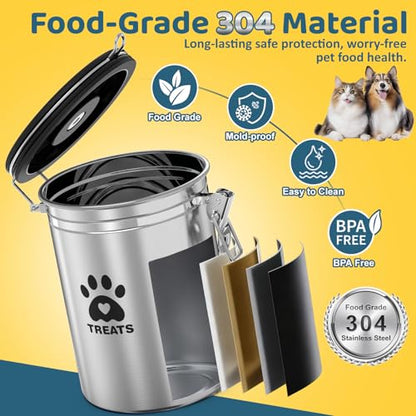 ENONCI Airtight Dog Treat Canister, 304 Stainless Steel Food Storage Jar with Date Dial Silver-1.5L - color: Silver, size: 1.5l