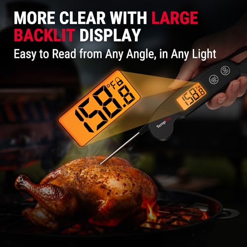 TempPro TempSwift 1 Sec Digital Meat Thermometer Instant Read Thermometer | Cooking Thermometer with Backlight Calibration, IPX6 Waterproof Kitchen Food Thermometer for Smoker Grill Candy Oven Baking