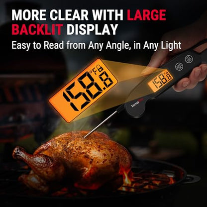 TempPro TempSwift 1 Sec Digital Meat Thermometer Instant Read Thermometer | Cooking Thermometer with Backlight Calibration, IPX6 Waterproof Kitchen Food Thermometer for Smoker Grill Candy Oven Baking