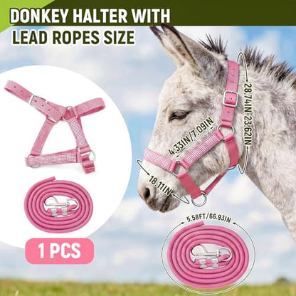 1 Set Mini Donkey Halter with Lead Rope Adjust, Pink - color: Pink