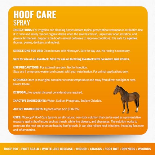 Microcyn Livestock Hoof Care Spray – 16 oz HOCl-Based Hoof Cleanser – Supports Healthy Hoof Condition & Moisture Balance – For Horses, Ponies, Donkeys & Farm Animals.