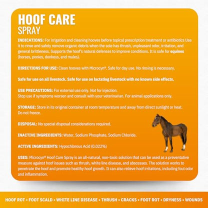 Microcyn Livestock Hoof Care Spray – 16 oz HOCl-Based Hoof Cleanser – Supports Healthy Hoof Condition & Moisture Balance – For Horses, Ponies, Donkeys & Farm Animals.