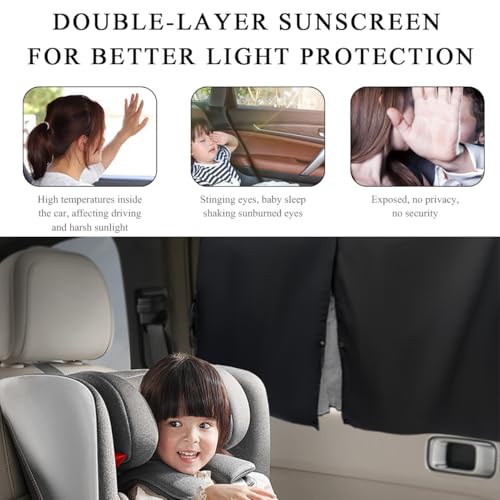 2PCS Car Window Shades, Magnetic Double Layer Side Window Sun Shade for Baby and Kids, Car Curtains for Sun Glare and UV Protection, Privacy Protection Auto Window Screen (Black) - color: Black, 2Pcs