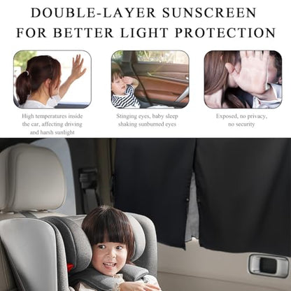 2PCS Car Window Shades, Magnetic Double Layer Side Window Sun Shade for Baby and Kids, Car Curtains for Sun Glare and UV Protection, Privacy Protection Auto Window Screen (Black) - color: Black, 2Pcs