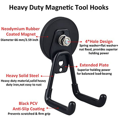 ULIBERMAGNET Large Magnetic Hooks,Strong Heavy Duty Magnet Hooks for Power Drill,Broom,Garden Tools,Pegboard,Garage,Workshop,Hardware, 2 Pack Magnet Storage Holder for Indoor Outdoor Hanging(Black) - style: 2.59" Medium L Black 2PC