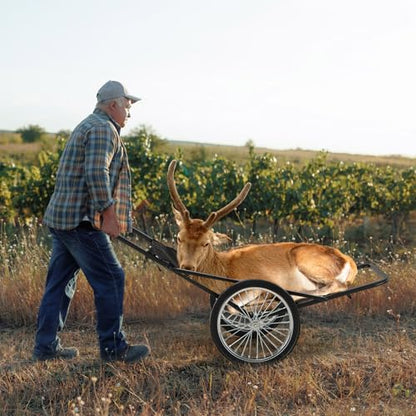 Goplus Folding Deer Cart with Polyester Liner, 550 LBS Heavy-Duty Hunting Game Hauler with 20" Rubber Wheels, Ergonomic Handle, Utility Gear Dolly Cart for Hunting Fishing Hiking - style: 29" x 48" x 47"