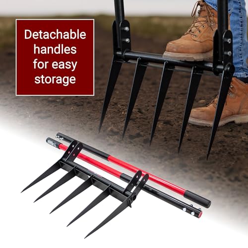 Bully Tools 5-Tine Broadfork, Fiberglass Handles, 56" 10-Gauge Steel Fork | Heavy Duty Broad Fork for Tilling, Aerating and Turning Soil, Useful for Garden Beds and Pavers Base Prep, 100% Made in USA