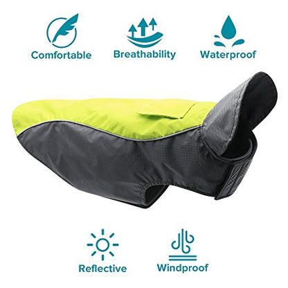 VIZPET Dog Raincoat Waterproof Lightweight & High Visibility Dog Coat Jacket for Small Medium Large Dogs (Green-XXXL) - size: Green-XXXL