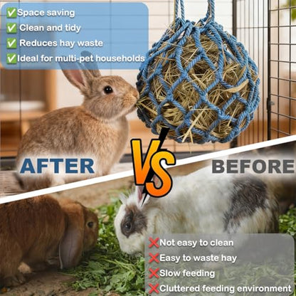 2 Pcs Rabbit Hay Feeder Mesh Bags, 2 Metal Hooks Hanging Hay Mesh Bags, Guinea Pig Hay Bags, High-Capacity Bunny Hay Feeder Bag for Rabbits, Chinchillas, Hamsters, Small Pets