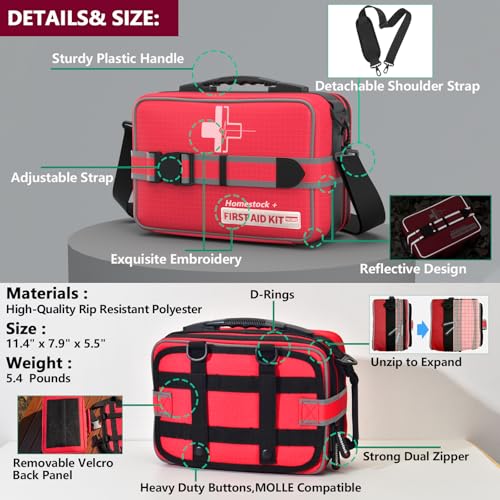Advanced Comprehensive First Aid Kit with Well Organized Labelled Compartments Removable MOLLE System First Aid Trauma Kits for Car, Home,Camping, Office and etc.-401 Piece - size: Extra Extra Large