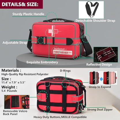 Advanced Comprehensive First Aid Kit with Well Organized Labelled Compartments Removable MOLLE System First Aid Trauma Kits for Car, Home,Camping, Office and etc.-401 Piece - size: Extra Extra Large