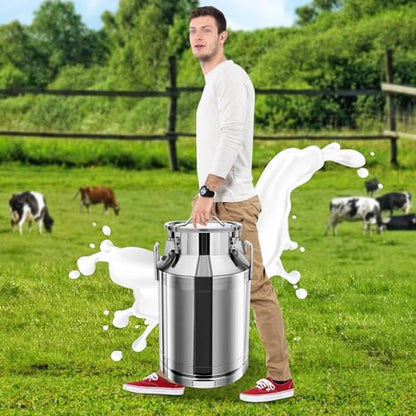 40L/10.57gal Milk Can 201 Stainless Steel Seamless Milk Jug Milk Pail, Anti-Leak Liquid Storage Container with Tight Lid and Handle - size: 40L