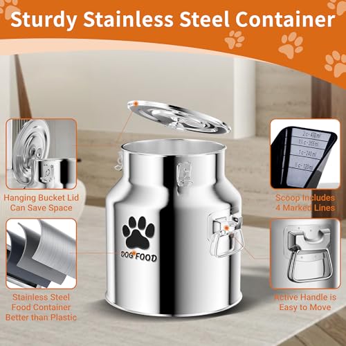 18Lbs Metal Dog Food Storage Container，Stainless Steel Dog Food Storage Container