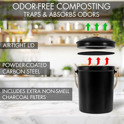 Beautiful Kitchen Compost Bin with Smell Proof Lid for Your Countertop - color: Black