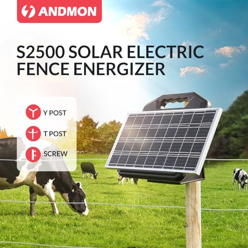 S2500 2.2 Joule Solar Fence Charger, 60 Miles Solar Electric Fence Charger for Livestock, Horses, Cattle Sheep, Portable and Super Tough - size: S2500