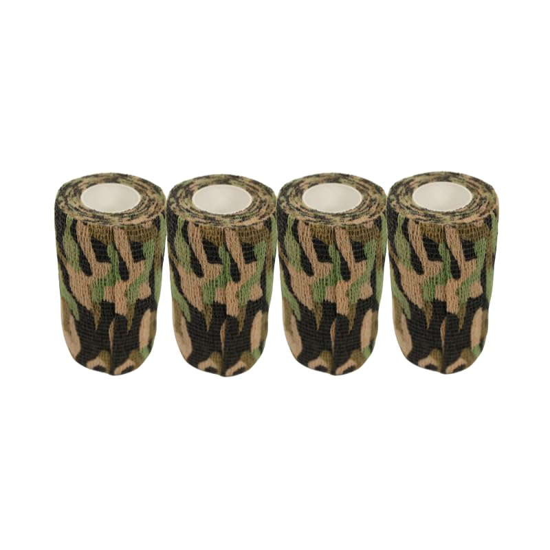 4" Cohesive Flexible Bandage Wrap – Jungle Camo - Pack of 4 | Self-Adherent Vet Tape for Animal Wound Care, Wrapping, and Support – Non-Slip, Breathable, Flexible Bandage for Livestock - color: Jungle Camo