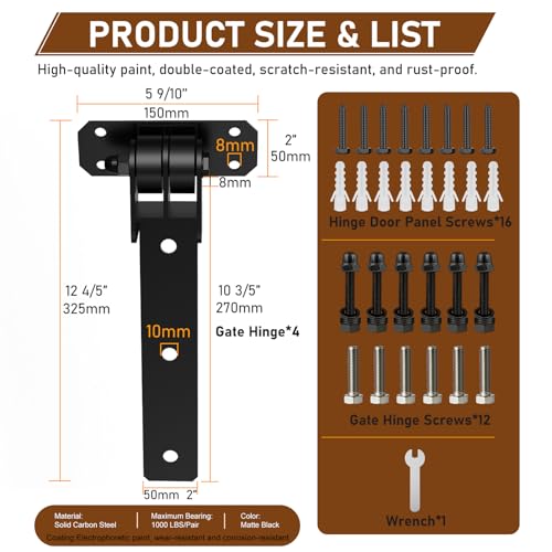 Heavy Duty Gate Hinges 1000 Lbs, 13” Bolt-On/Weld-On 180° Open Gate Hinges - size: 4 Pack