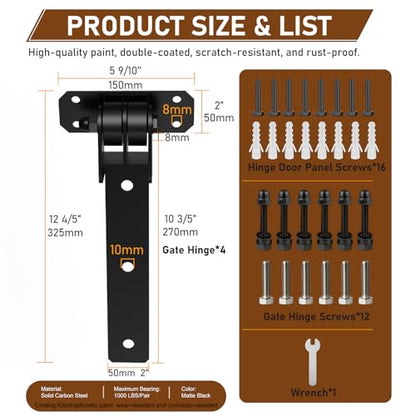 Heavy Duty Gate Hinges 1000 Lbs, 13” Bolt-On/Weld-On 180° Open Gate Hinges - size: 4 Pack