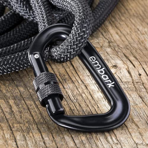 Embark Dog Leash - Heavy Duty Tough Nylon Training Lead for All Dog Breeds | Mountain Climbing Rope with Heavy Duty Locking Carabiner - Strong & Durable Nylon Pet Leash - 6 FT - Black - color: Black