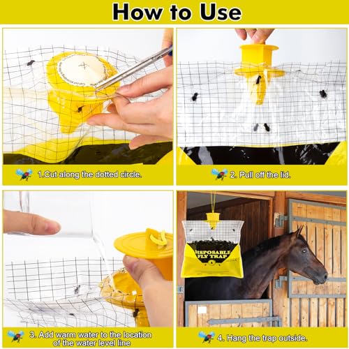 12 Pack Outdoor Fly Trap Bags Hanging - 12 * 30g Bait, Durable, Effective | Bug Hunter Catcher Killer Repellent for Stable Horse Barn & Farm | Disposable | Easy to use | Large Capacity - size: 12 Pack