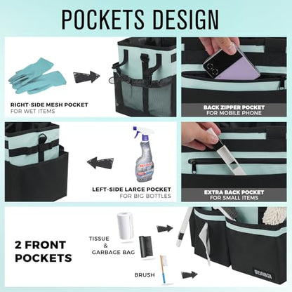 SCAVATA Compact Wearable Cleaning Caddy with Handle & Shoulder Straps - color: BabyBlue