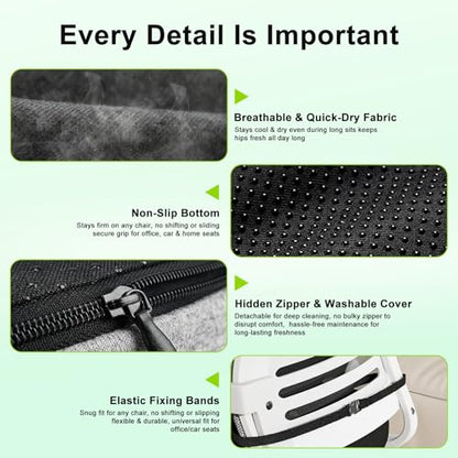 Seat Cushion, Seat Cushions for Office Chair, Ergonomic Coccyx Cushion, Breathable Non-Slip Memory Foam Pad for Long Sitting, Gaming Chair & Car Seat - color: Dark + Light Gray