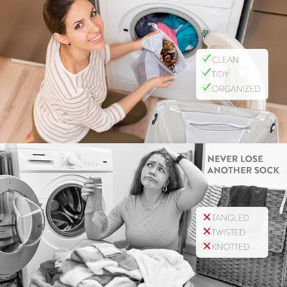 2Pcs Mesh Laundry Bags for Delicates w/Hooks, Hanging Durable Laundry Mesh Wash Bags Attachable Inside Laundry Basket, Lingerie Bags for Washing Bras, Socks – 12x10 Washable Laundry Bag