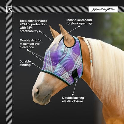Kensington Protective Products Horse Fly MASK with Web Trim, Deluxe Black, Medium | Protects face and eyes from insects and UV rays with full visibility, dual ear openings and forelock freedom - size: M (Small Horse)