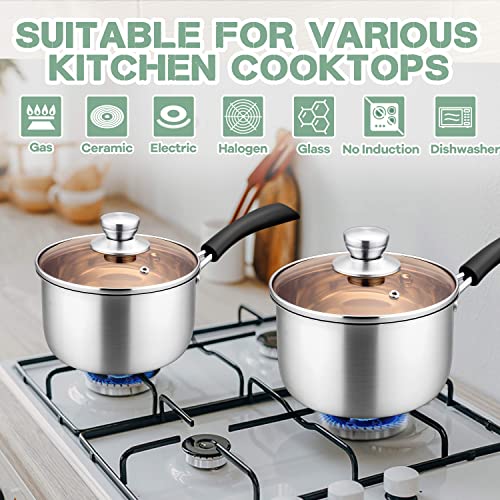 Herogo 2Qt Saucepan with Lid, 18/10 Stainless Steel Sauce Pan Pot, 2 Quart Saucepan for Gas Electric Stove Top Camping, Rust Free & Dishwasher Safe - size: 2 Quarts