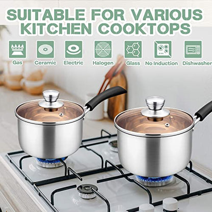 Herogo 2Qt Saucepan with Lid, 18/10 Stainless Steel Sauce Pan Pot, 2 Quart Saucepan for Gas Electric Stove Top Camping, Rust Free & Dishwasher Safe - size: 2 Quarts