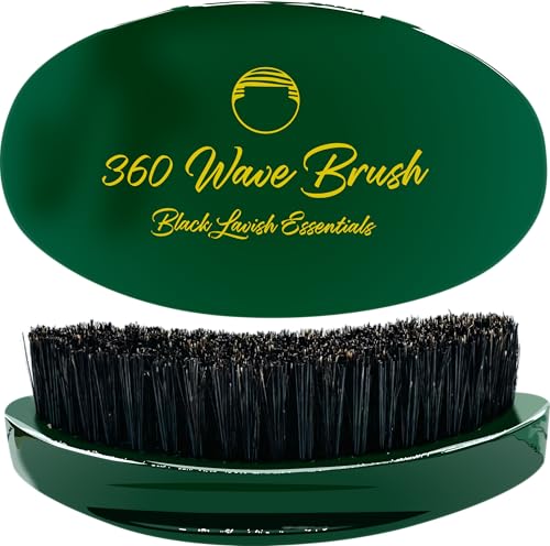 360 Wave Brush, Build Deeper Waves, Soft & Hard Boar Bristle Curved Brush, Black Lavish Essentials Signature (Medium-Hard, Emerald Green) - color: Emerald Green, size: Medium-Hard